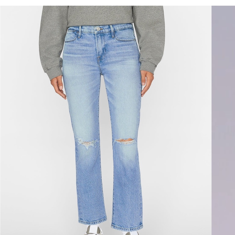 FRAME DENIM 24 Le High Straight high rise jeans NWT “demarco rips”